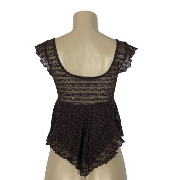 H+H Y2K Lace Peplum Babydoll Top Size M Asymmetrical Ruffle VNeck Fairy Coquette - Picture 5 of 9